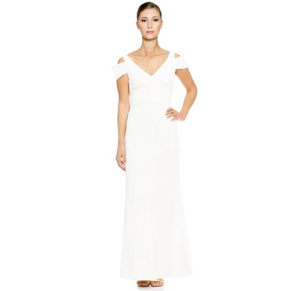 Calvin Klein Crepe Cold Should Evening Gown- White